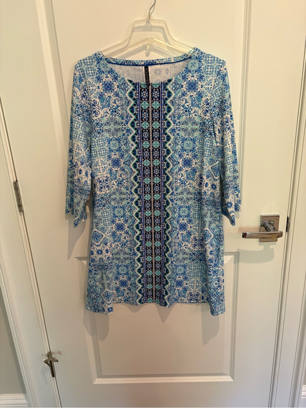 Blue Mosaic-Print Women's Tunic Top